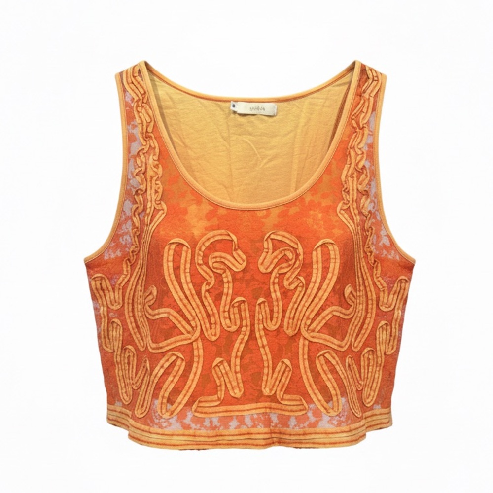 Millau Orange Lace Crop Top Y2K Appliqué Tank Size S
